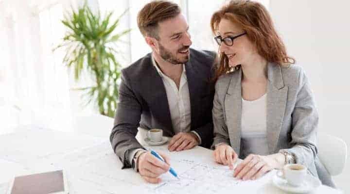 young couple in office romance