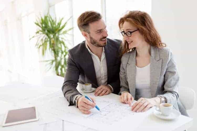 young couple in office romance