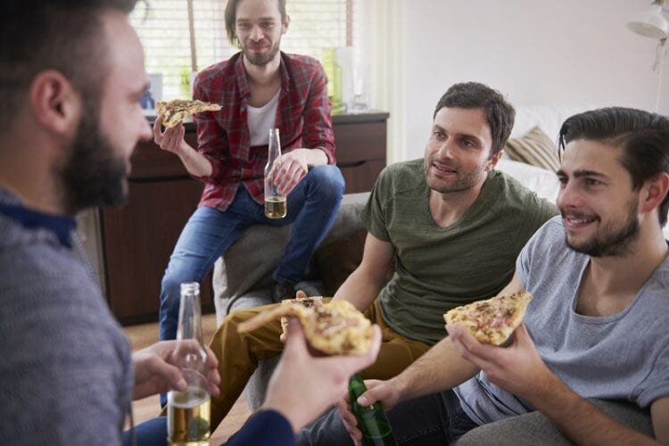 pizza and beers perfect idea for mens meeting V9D64WH