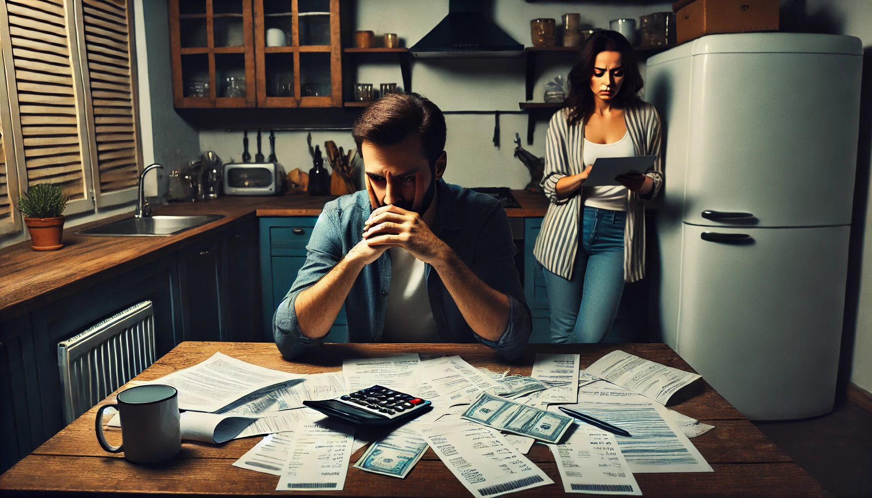 a man and woman looking at papers