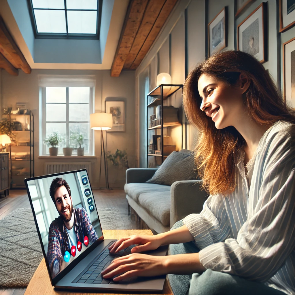 a woman using a laptop to maintain a long-distance relationship