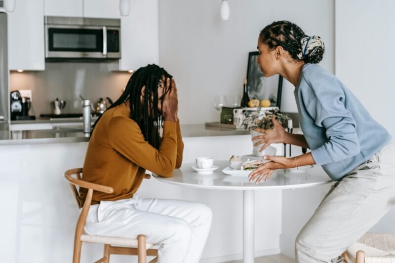 African american couple arguing at home