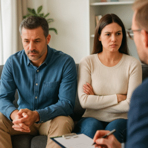 image of an unhappy couple in marriage counselling